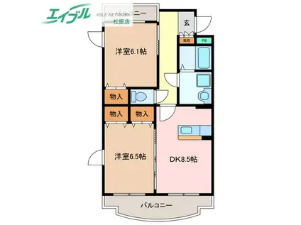 メルベーユII(2DK/3階)の間取り写真