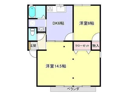 メイプルハイツB棟(2DK/1階)の間取り写真