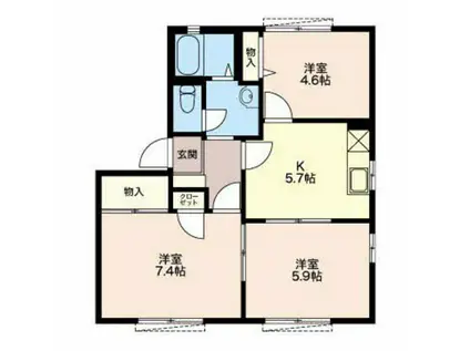 プリメーロ八王子(3DK/1階)の間取り写真