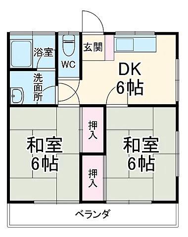 陽輝荘(2DK/2階)の間取り写真