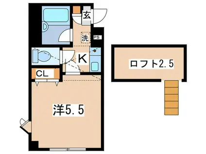 カインドハウス鹿沼公園(1K/2階)の間取り写真