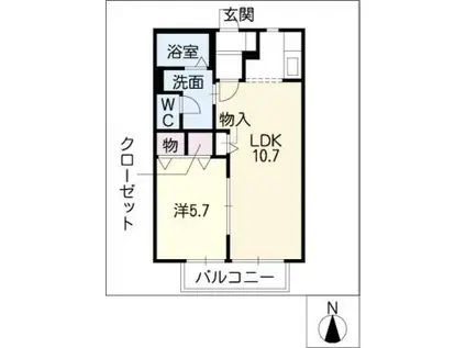 スパシーバB棟(1LDK/2階)の間取り写真