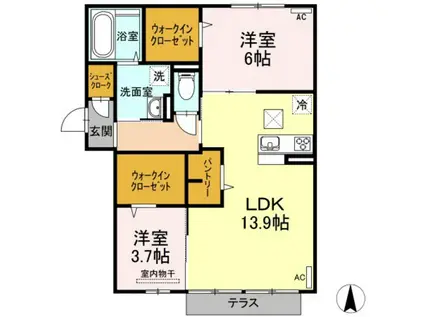 プレガーレ(2LDK/1階)の間取り写真