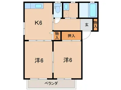 ロクヨウ館C(2DK/1階)の間取り写真