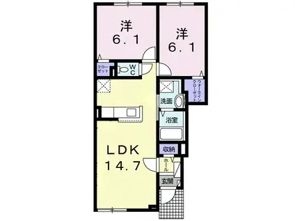 ヒカルサ 苫小牧 ウエスト(2LDK/1階)の間取り写真