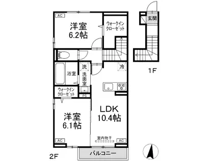 ペニーレーン石神井台 B棟(2LDK/2階)の間取り写真