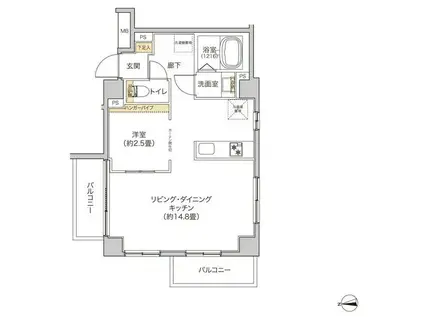 タイズ住吉(1LDK/3階)の間取り写真