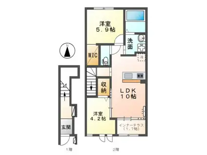 ブランシュフルールK2(2LDK/2階)の間取り写真