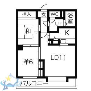 エンブレム竹原(2LDK/4階)の間取り写真