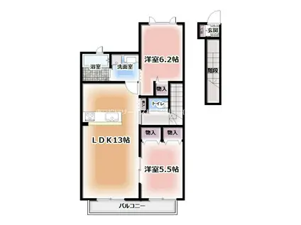 スカイコートB(2LDK/2階)の間取り写真