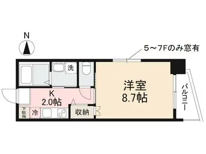 メルベーユ西内町(1K/4階)の間取り写真