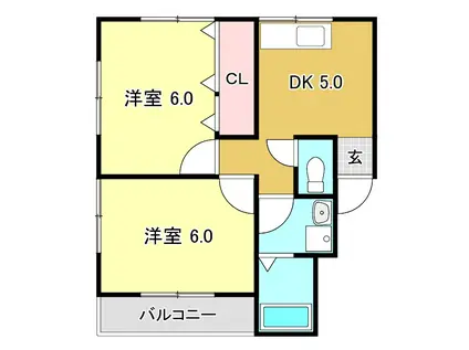 サンサンハイツIII(2DK/3階)の間取り写真