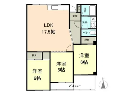 オークテラス(3LDK/3階)の間取り写真