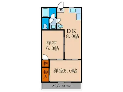 グランドコーポ(2DK/2階)の間取り写真