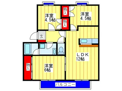 西岡ハイツⅠ(3LDK/2階)の間取り写真
