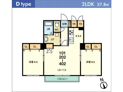 パークスクエア西野(2LDK/4階)の間取り写真