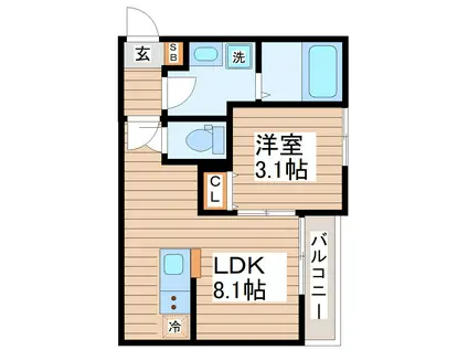 穀町AP A棟(1LDK/1階)の間取り写真