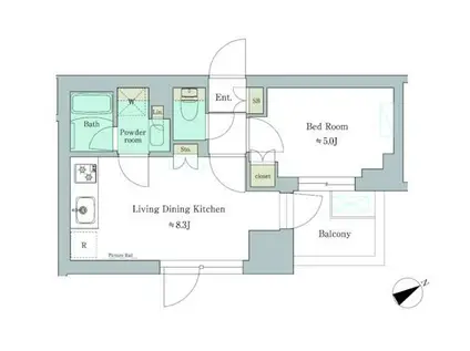 BRILLIA IST 門前仲町(1LDK/7階)の間取り写真
