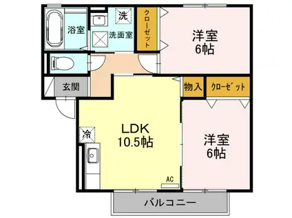 サンビレッジ二の宮 A(2LDK/2階)の間取り写真
