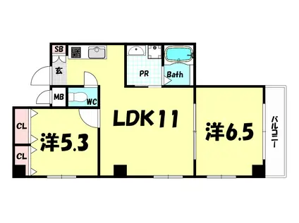 リーフビル(1LDK/1階)の間取り写真