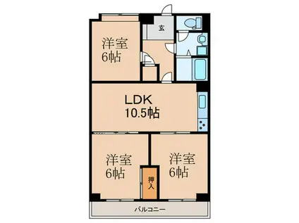 ライオンズマンション小笹第2(3LDK/3階)の間取り写真