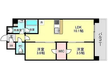 アーバネックス新町II(2LDK/8階)の間取り写真