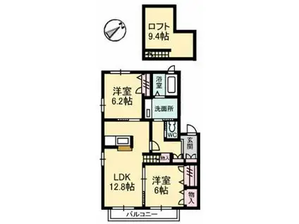 プロムノワール湯田温泉駅前 シャンパーニュC(2LDK/2階)の間取り写真