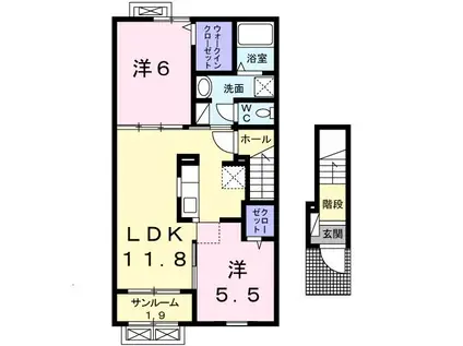 マルベリーA(2LDK/2階)の間取り写真