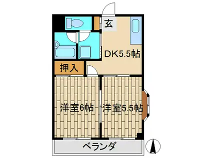ユーロハイツ高山(2DK/2階)の間取り写真