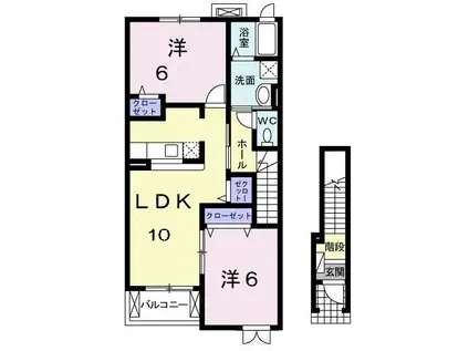 プロミネント(2LDK/2階)の間取り写真