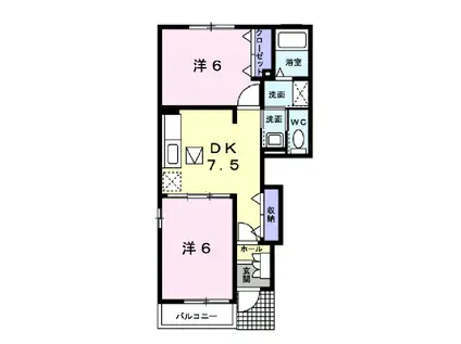 デーア・プラシード(2DK/1階)の間取り写真