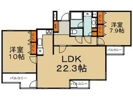 コリーヌ北寺尾(2LDK/1階)の間取り写真