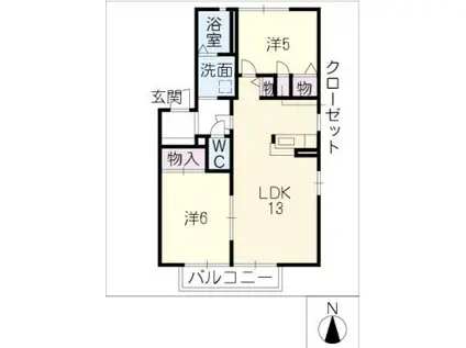 ファミイ B棟(2LDK/2階)の間取り写真