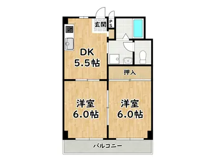 オーシャン姫里(2DK/4階)の間取り写真