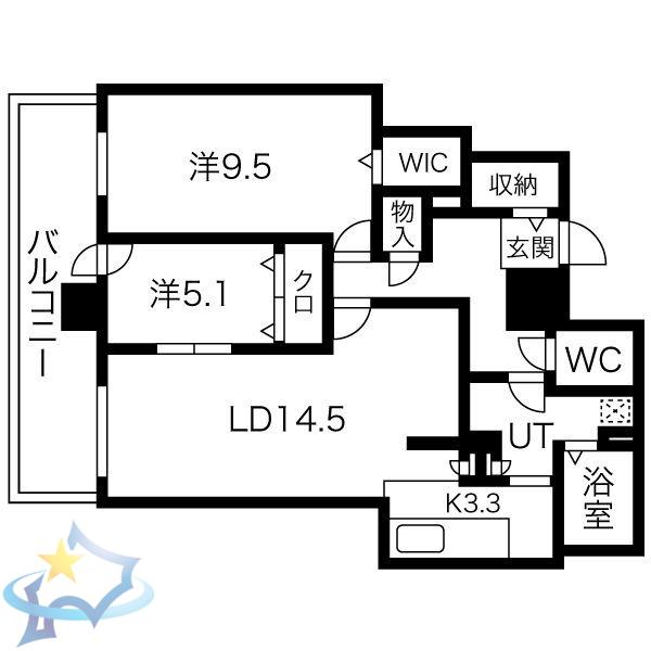 プレミスト札幌ターミナルタワー(2LDK/37階)の間取り写真