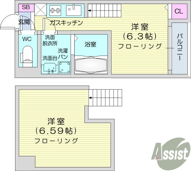 ハーモニーテラス東仙台Ⅴ(ワンルーム/1階)の間取り写真