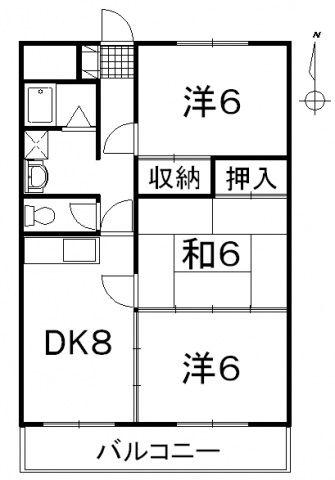 中央マンション(3DK/3階)の間取り写真