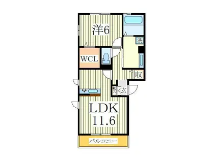 VERDEA棟(1LDK/1階)の間取り写真