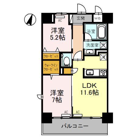 ソレイユ上落合(2LDK/2階)の間取り写真