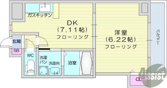 MSKコート(1DK/2階)の間取り写真