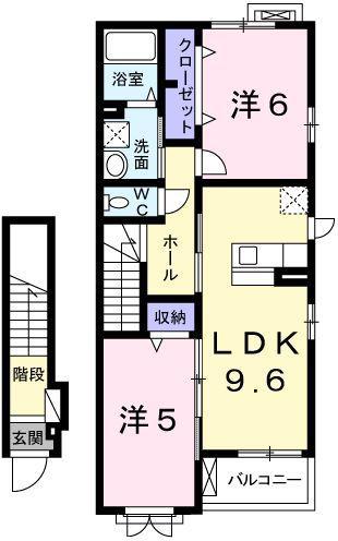 アウローラ N(2LDK/2階)の間取り写真