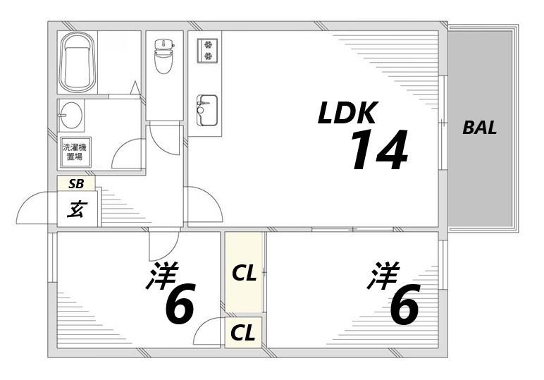 ヘーベル八代(2LDK/1階)の間取り写真