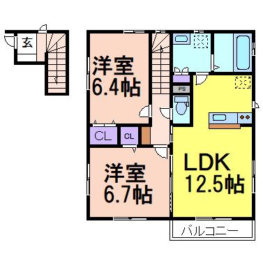 フェリオ常盤 C(2LDK/2階)の間取り写真