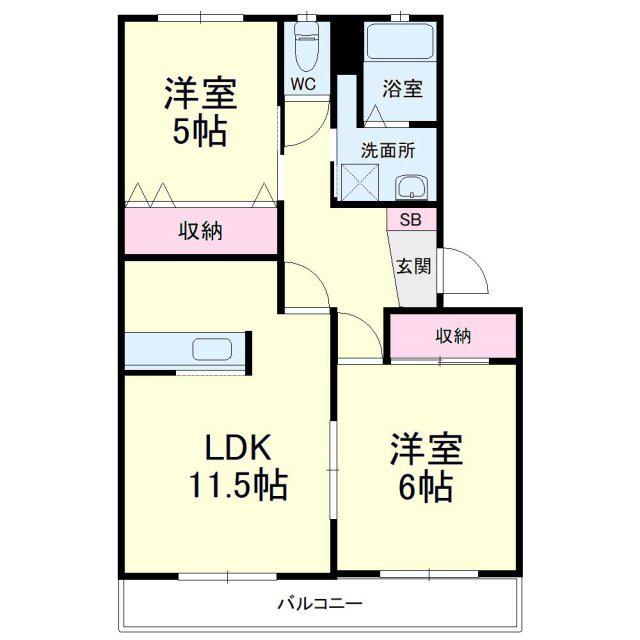 サンレイク(2LDK/1階)の間取り写真