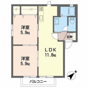 プリマヴェラB(2LDK/2階)の間取り写真