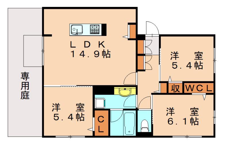 TORISIA相生町(3LDK/1階)の間取り写真