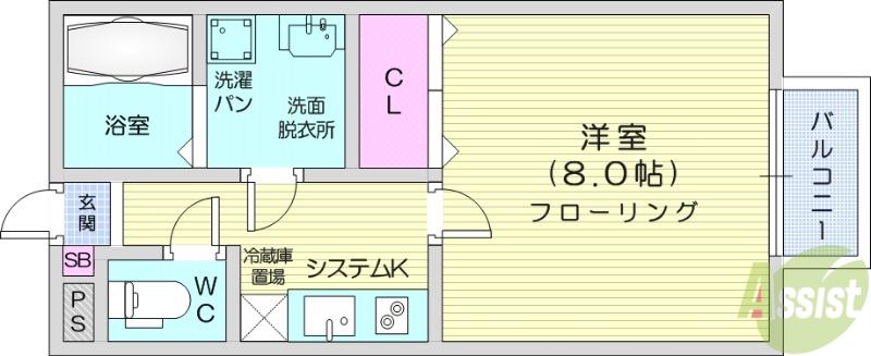 リムプラート南光台(1K/2階)の間取り写真
