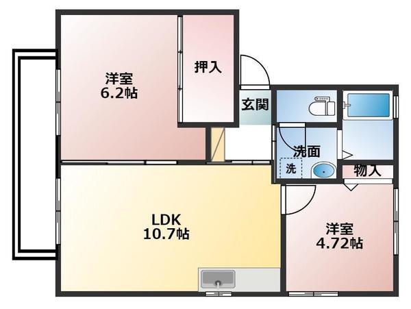 シャトレー根塚 A棟(2LDK/1階)の間取り写真