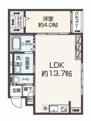 LILA城野(1LDK/1階)の間取り写真