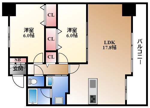 茶屋ヶ坂ライズ(2LDK/9階)の間取り写真
